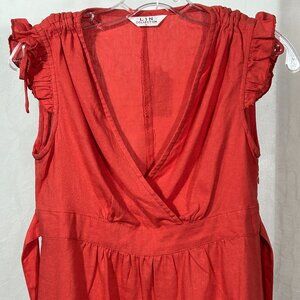 Vintage LIN Collection Red Hemp/Cotton Blend Sleeveless Wrap Blouse